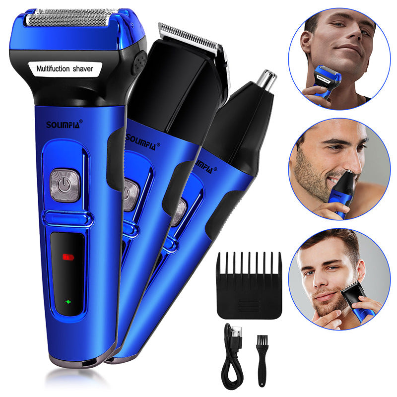 Three-in-One Electric Shaver with Nose Hair Trimmer