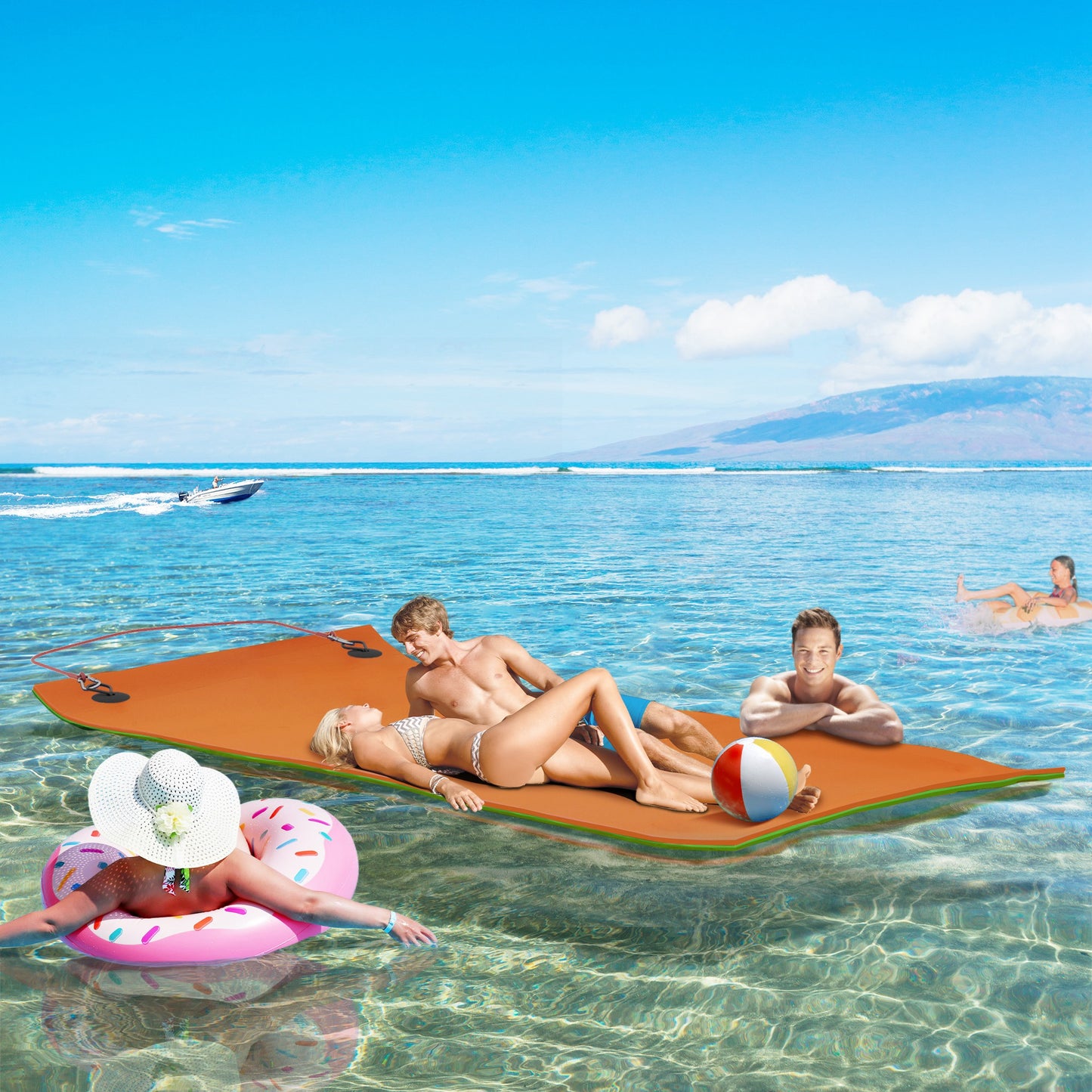 Floating Water Mat for 2 Adults - 9' x 6' Orange Pool Pad