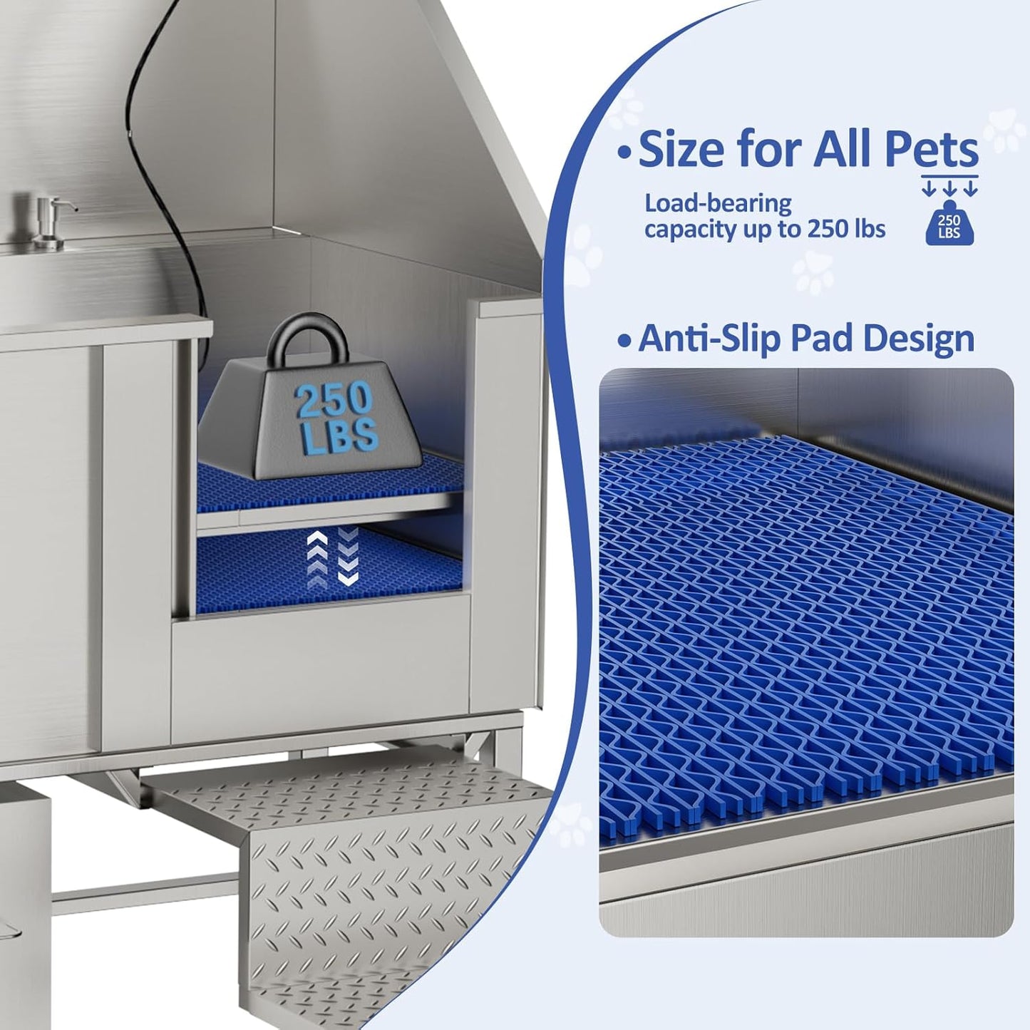 50-Inch Stainless Steel Dog Washing Station with Ramps