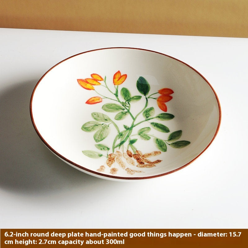Hand Painted Ceramic Dinner Plate - Underglaze Color Japanese Style Tableware