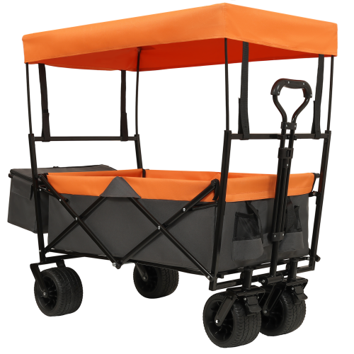 Large Capacity Collapsible Wagon with Canopy and Mosquito Net - All-Terrain Wheels, Foldable Garden Cart