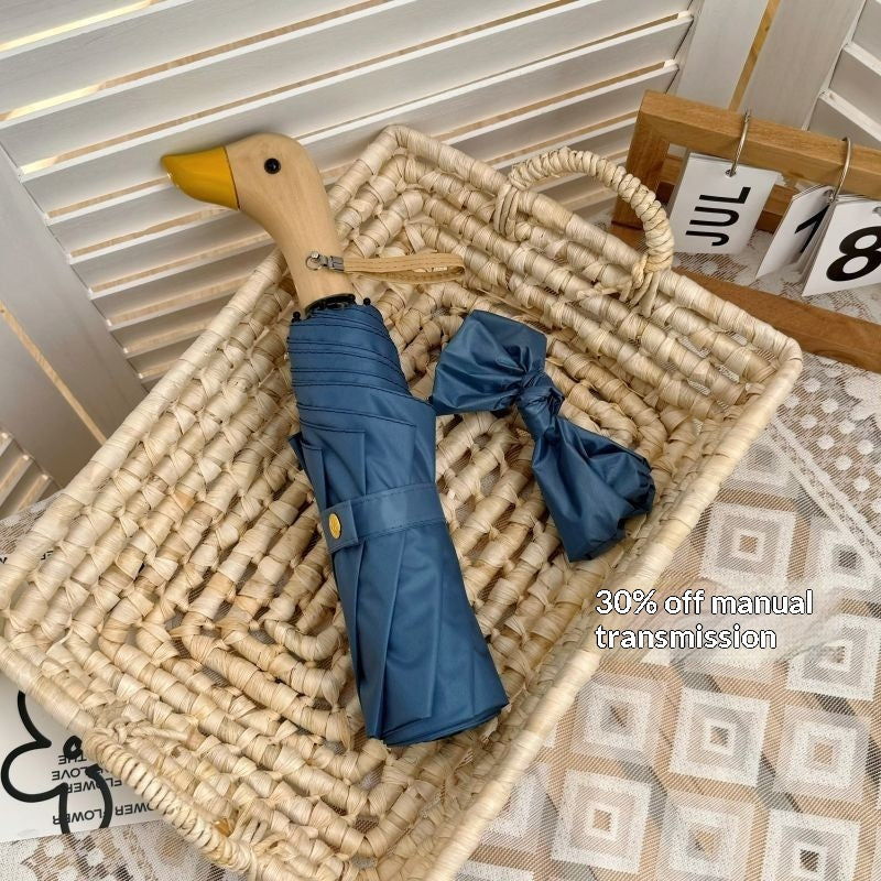 All-Weather 3-Fold Sun Umbrella with Duck-Head Handle UV Protection for Kids & Adults