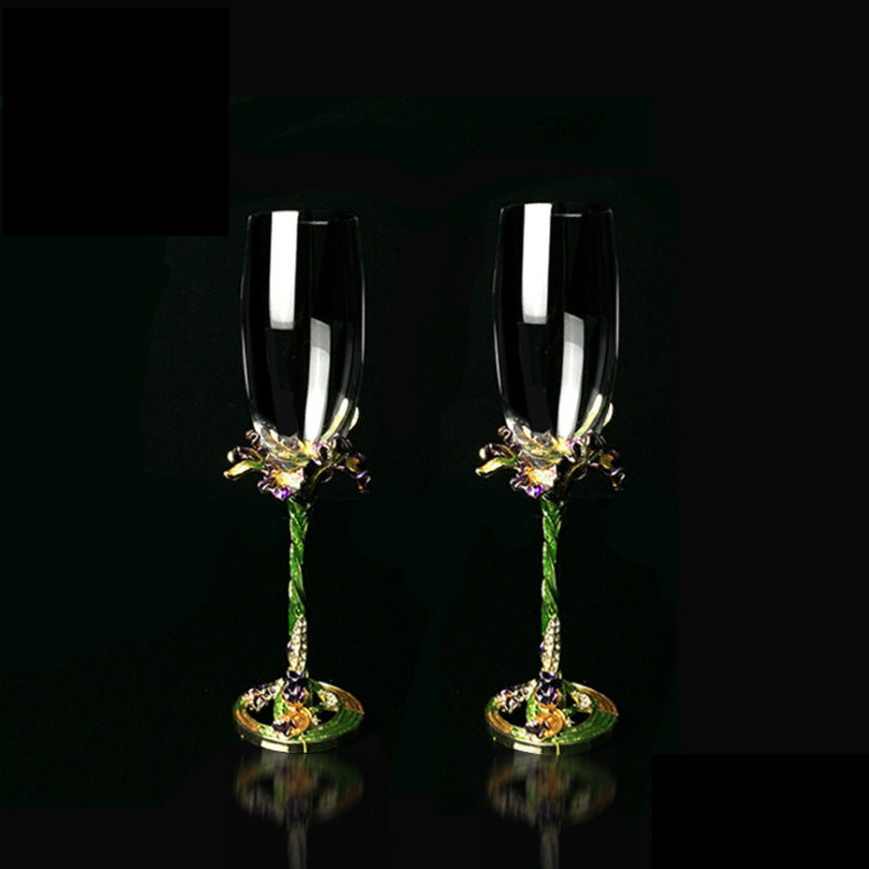 Crystal Champagne Glass Set - Elegant Flower Iris Design, 201-300ml