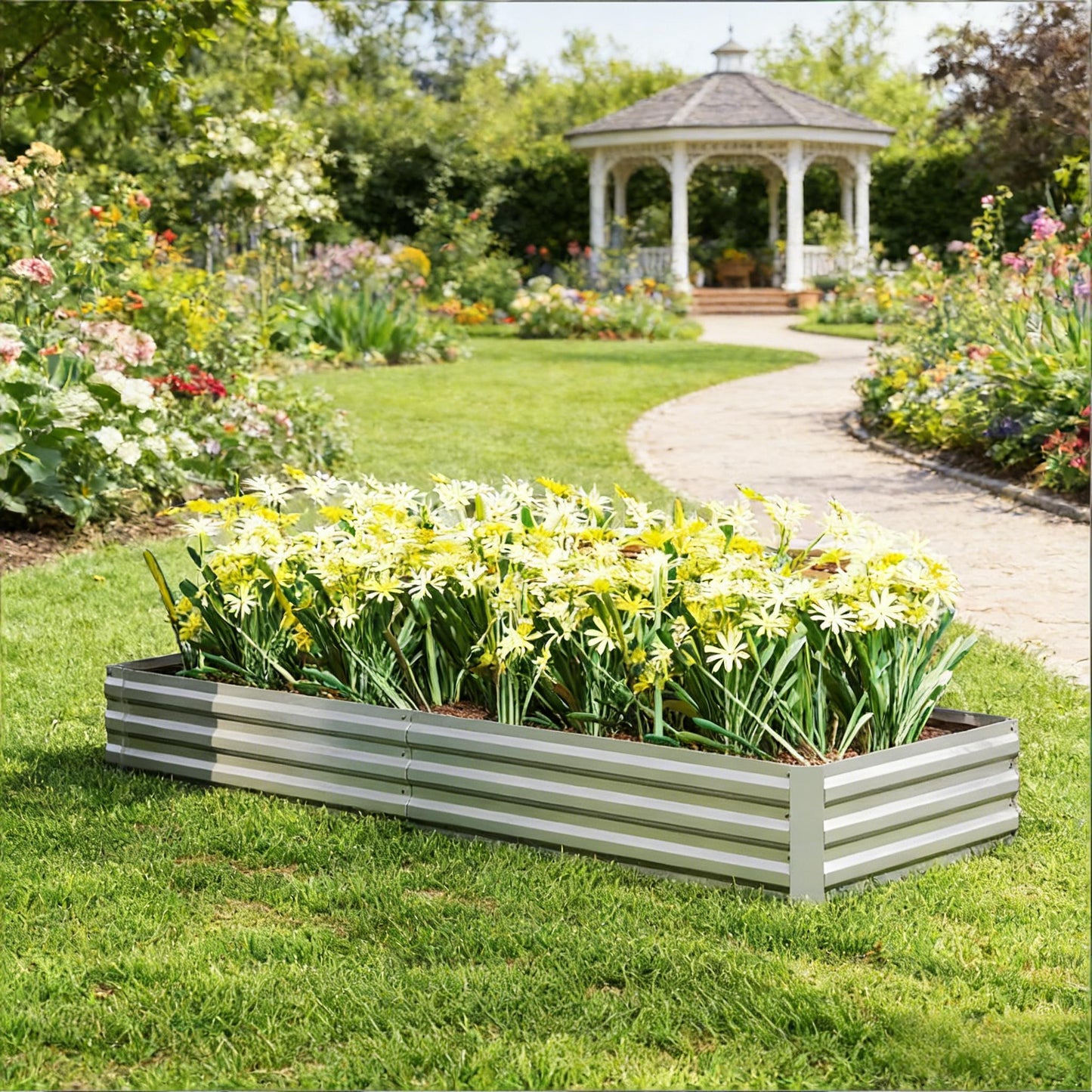 Metal Raised Planter Box - Galvanized Steel Garden Bed - Silver