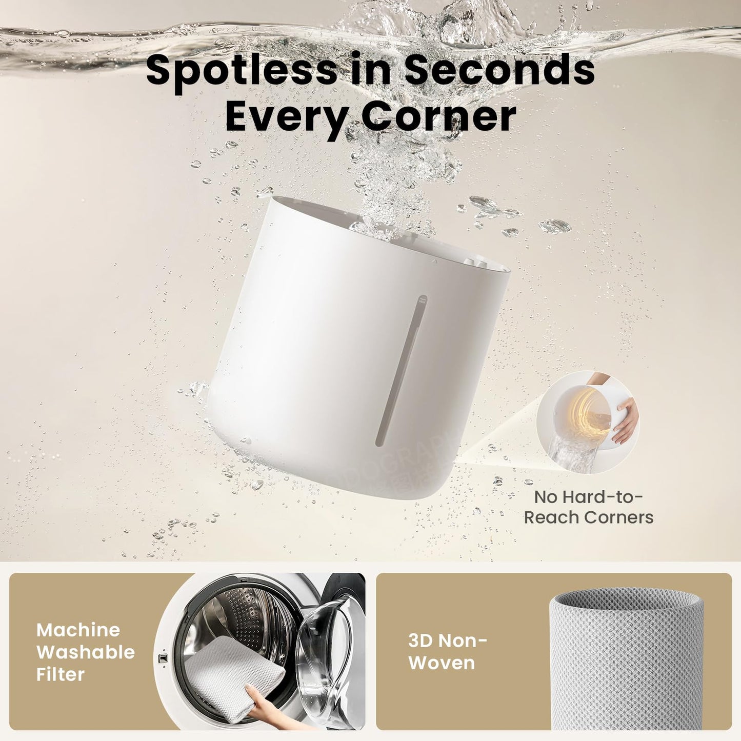 Small Evaporative Humidifier for Bedroom with Auto Humidity Control, 3L Water Tank, Night Light, Washable Filter, No White Dust