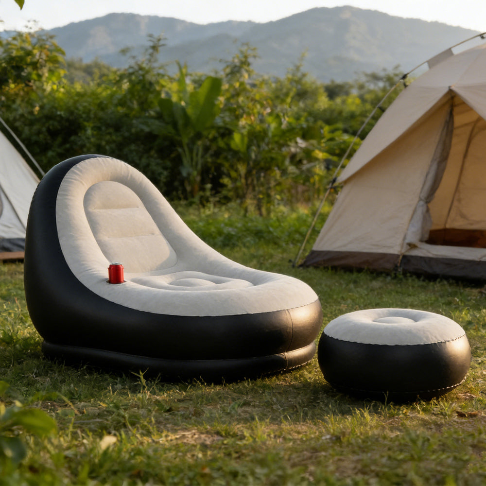 Inflatable Lounge Sofa With Ottoman Portable Air Of Up To 220 Lbs For