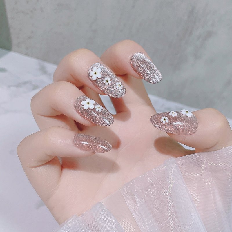 Cat's Eye Flower Nail Patches - 24 Pieces with Jelly Glue