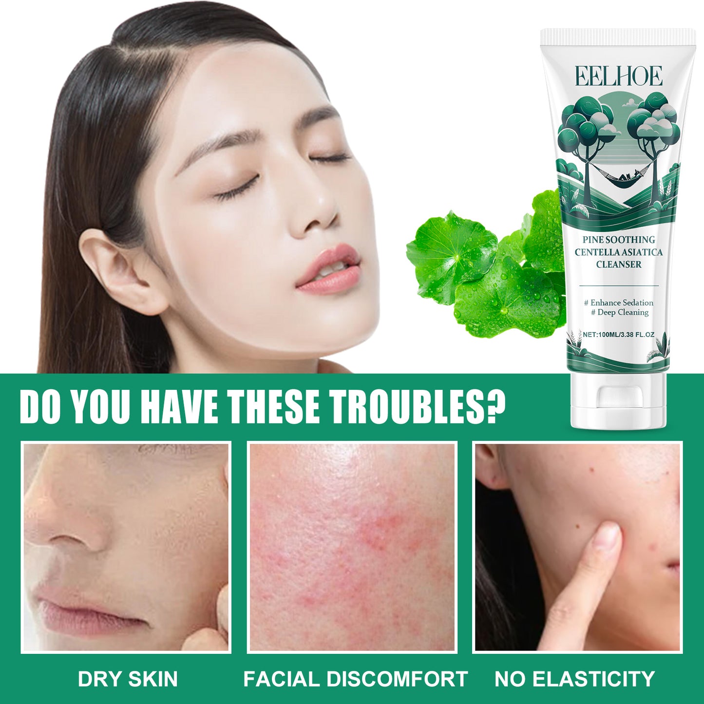 Pine Soothing Centella Asiatica Facial Cleanser - Deep Pore Moisturizing Wash