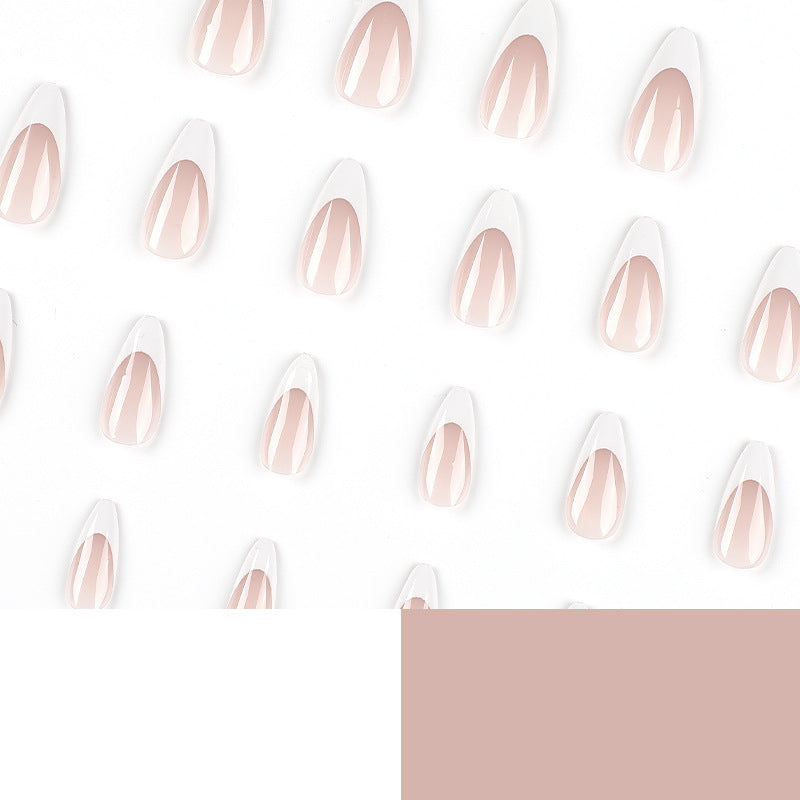 French White Edge Nail Patches - Manicure Kit with Glue for Ladies