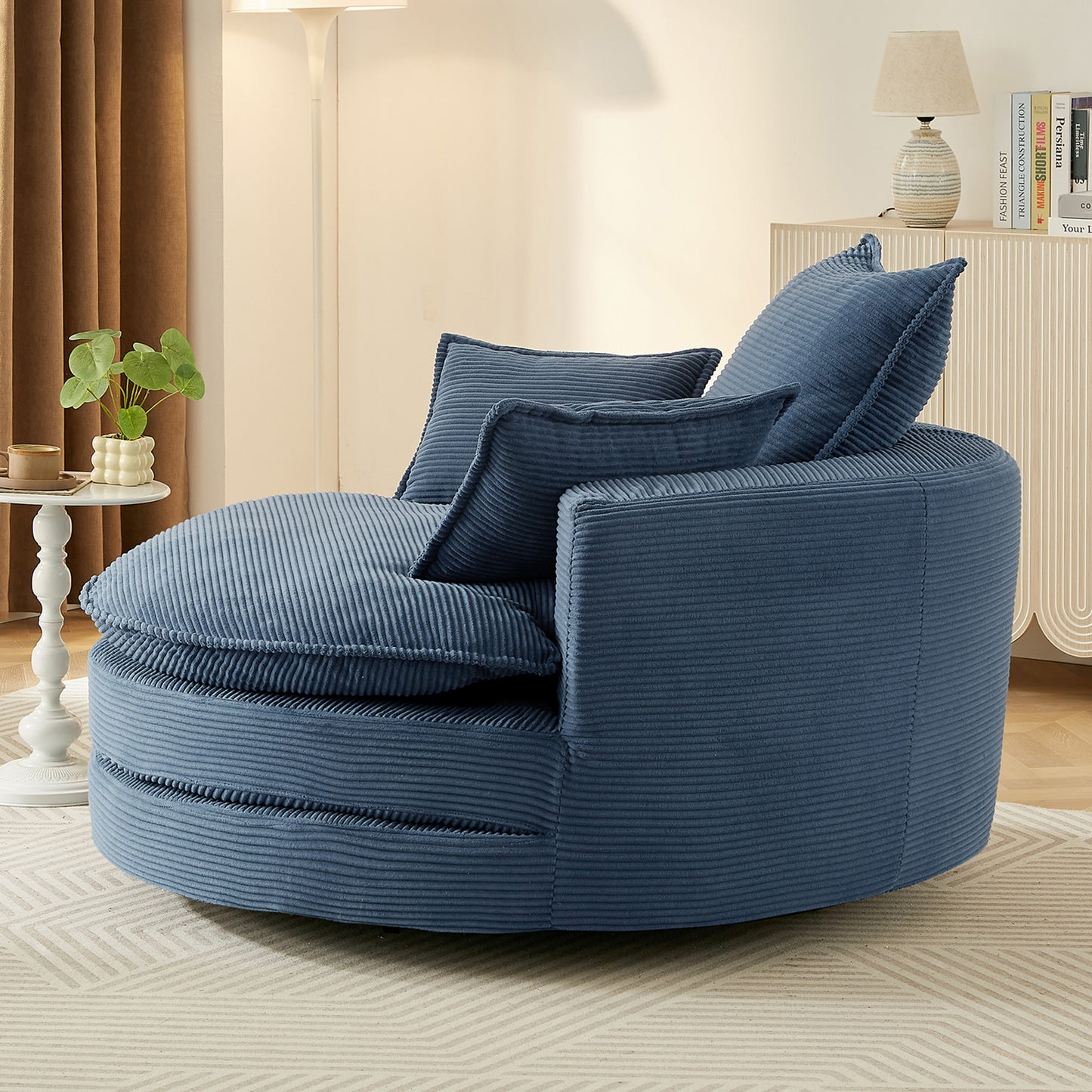 360° Swivel Accent Chair with Dual-Layer Cushion - Blue