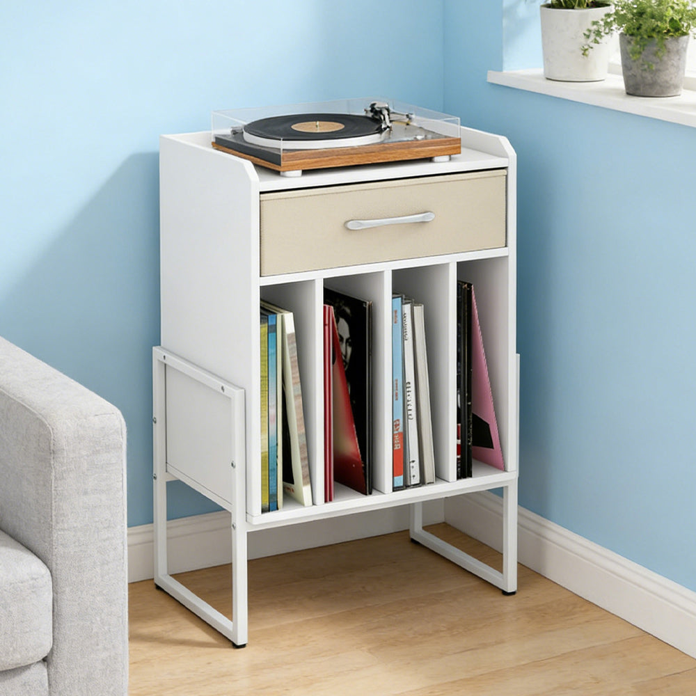 Record Player Stand With Drawer And Holder For Music Room, Living