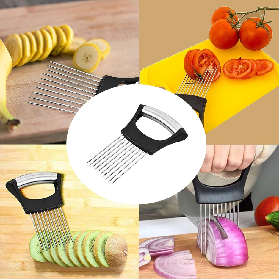 Stainless Steel Onion Holder & Veggie Slicer - Multi-Use Cutter