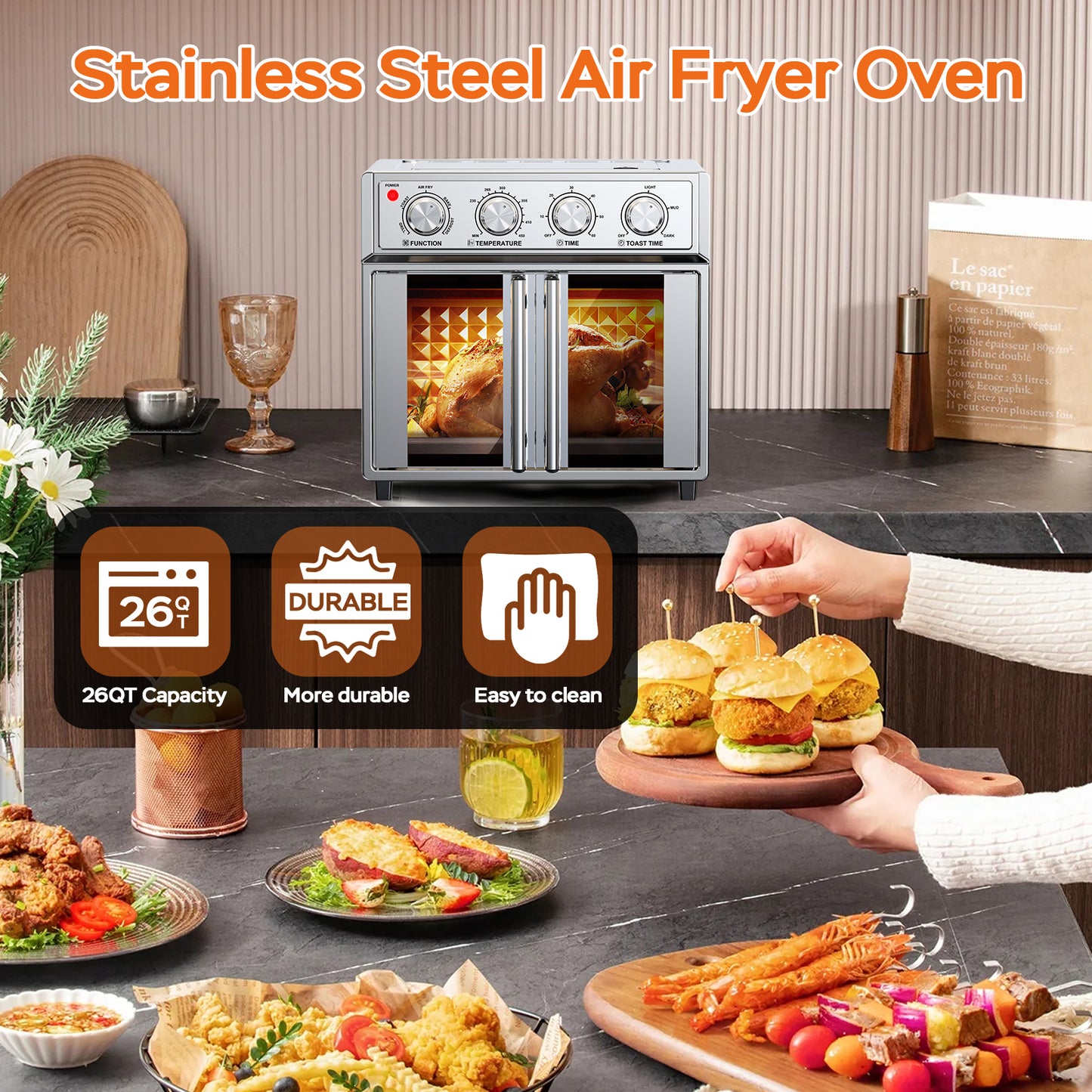 26L Multifunction Air Fryer Toaster Oven - 6 Slices, 1700W