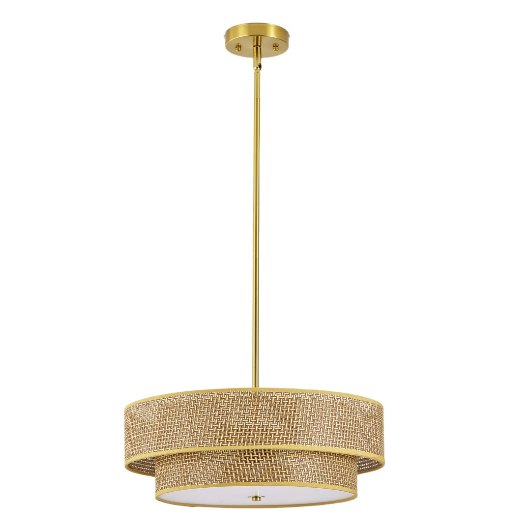 Woven Rattan & Linen Ceiling Light Fixture - Semi Flush Mount for Bedrooms & Kitchen