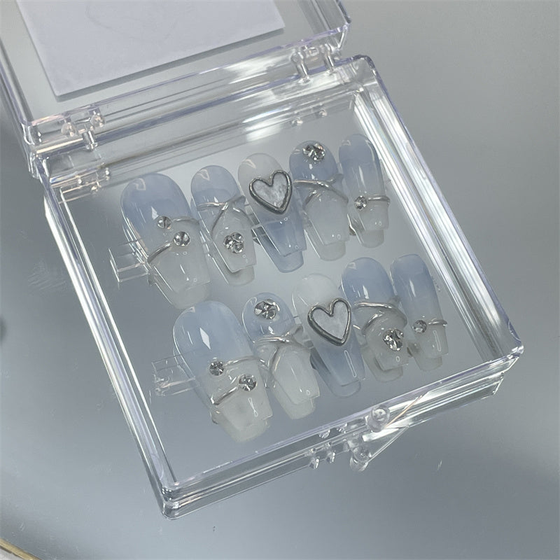Blue Ice Rain Nail Stickers - Minimalist Press-On Nails