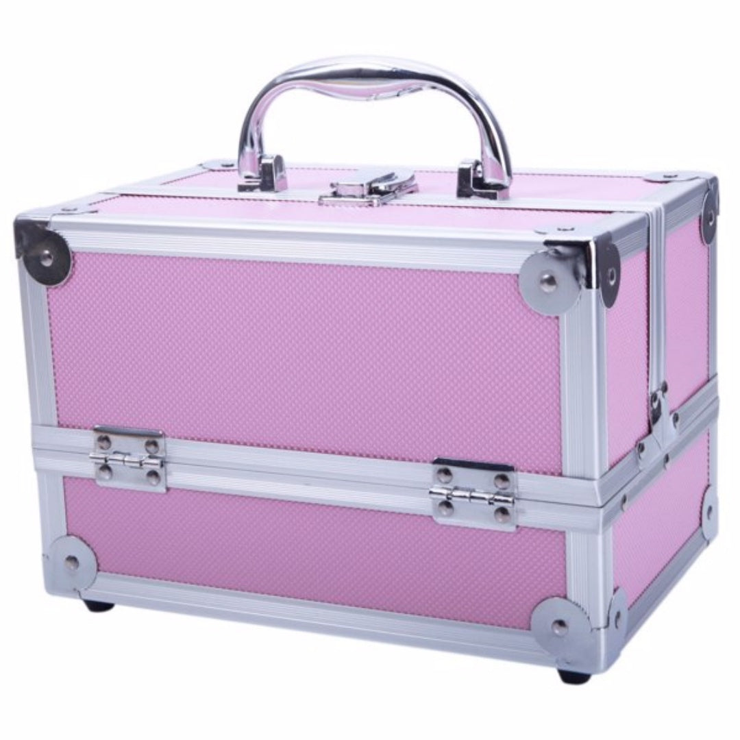Pink Aluminum Makeup Train Case with Mirror - SM-2176