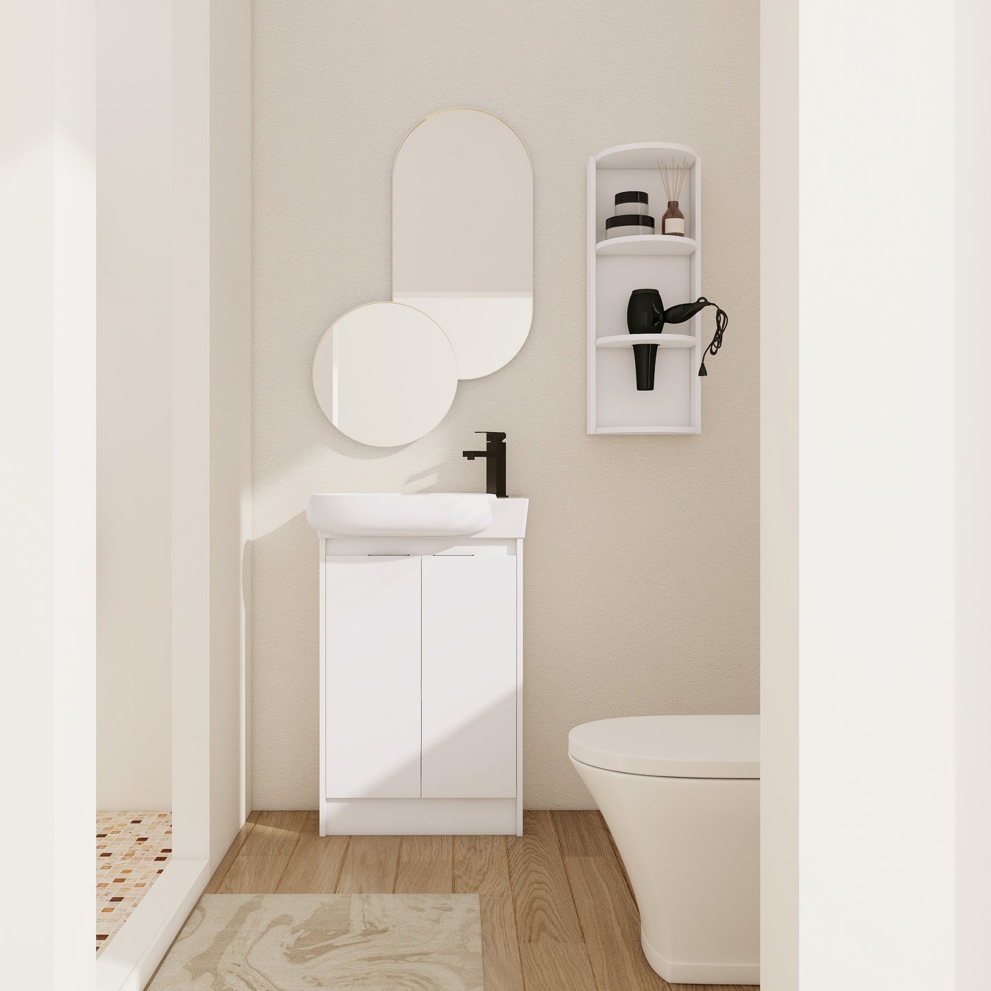 23 Freestanding Bathroom Vanity With Sink And Storage Rack, Soft