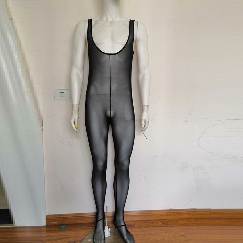 Men's Mesh Teasing Extreme Temptation Jumpsuit Uniform Black M-2XL
