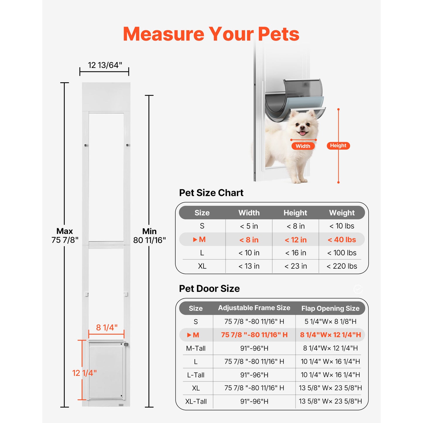 Adjustable Dog Door for Sliding Glass Doors - Aluminum Frame & Lock, Medium Dogs