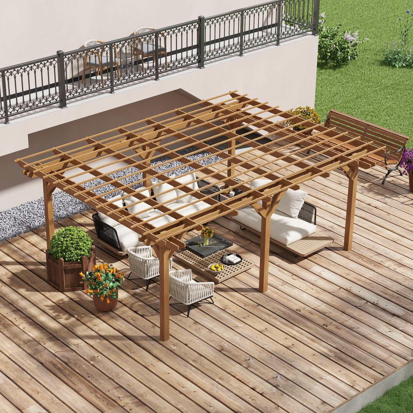 Wood Pergola Garden Trellis for Climbing Plants - Brown