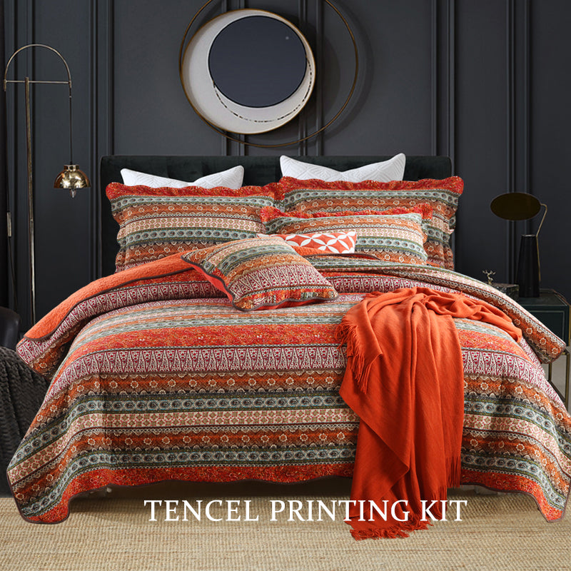 Bohemian Reversible Cotton Quilt Bedspread Set - All Season Lightweight Bedding