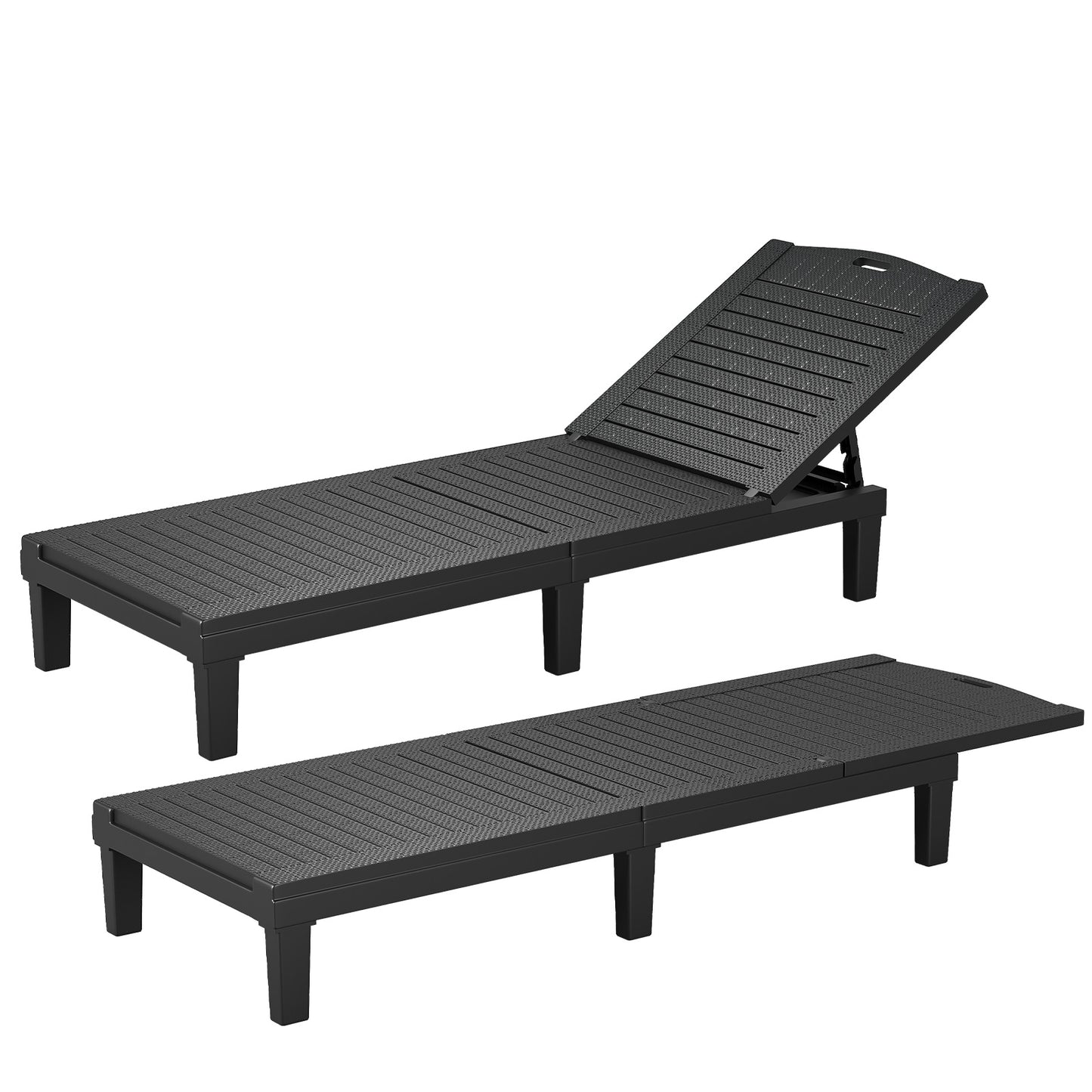 2PCS Adjustable Outdoor Lounge Chair - 5 Position Recliner, Black