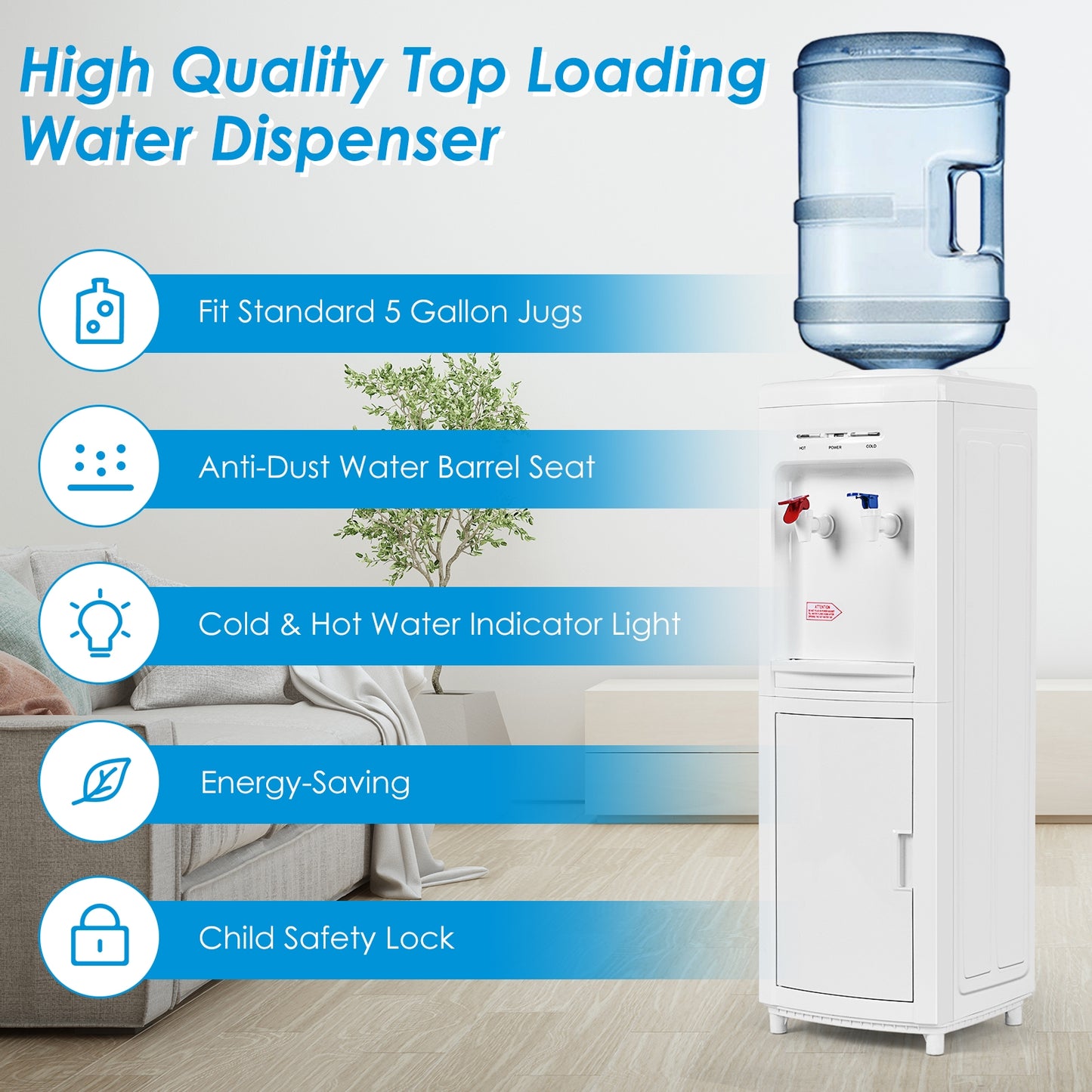 5 Gallon Hot and Cold Water Cooler Dispenser with Child Safety Lock