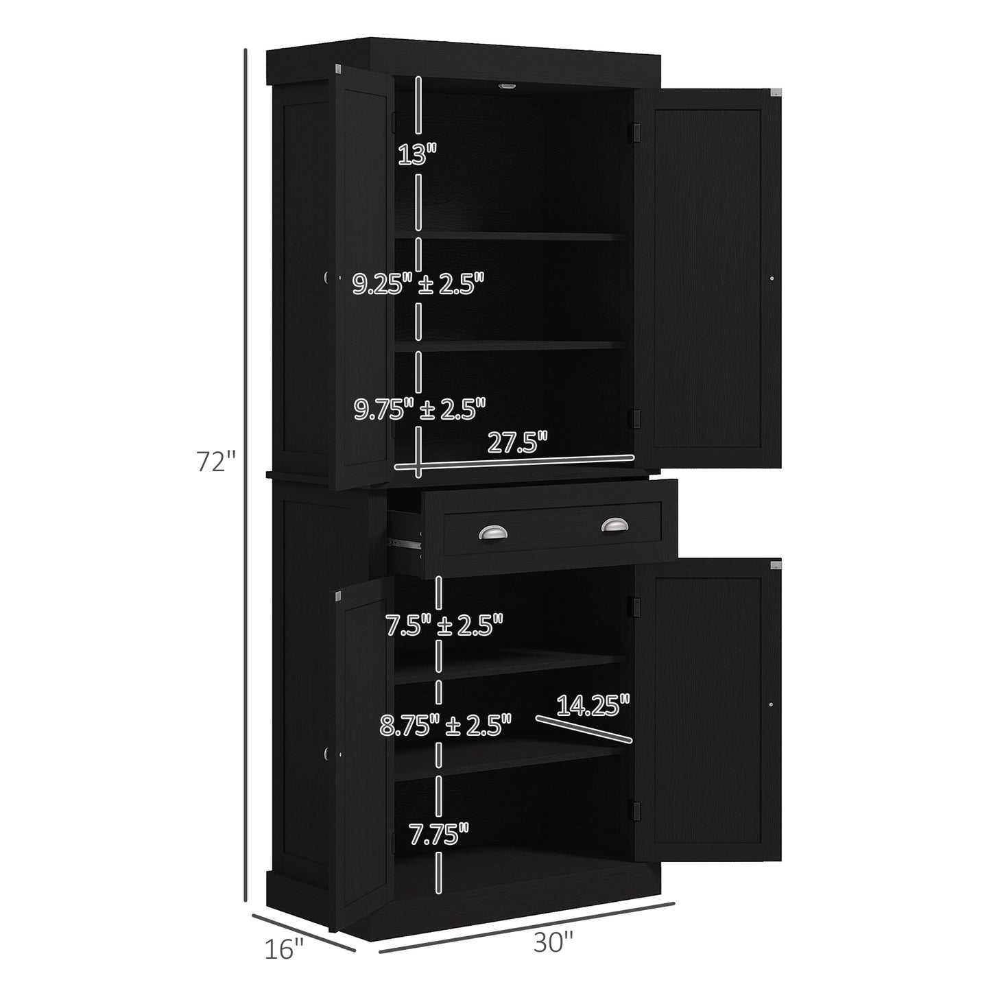 72.5 Inch Freestanding Kitchen Storage Cabinet - Black Wood Grain