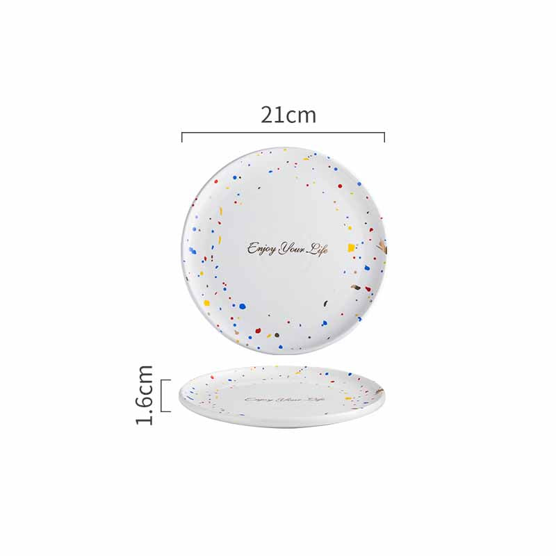 Ceramic Terrazzo Plate Set - Round Dinnerware for Kitchen & Dining