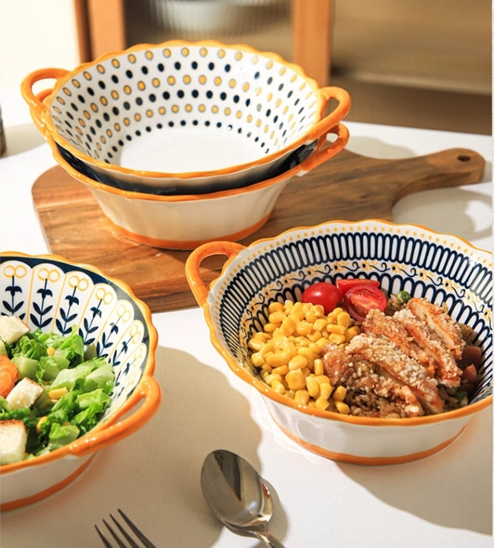 Ceramic Noodle Soup Bowl Set - Multiple Colors, 9-inch Porcelain Dinnerware
