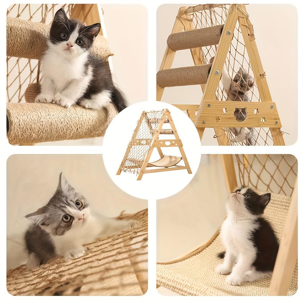 Wooden Cat Tree Tower with Scratching Posts, Summer Bed & Climbing Net