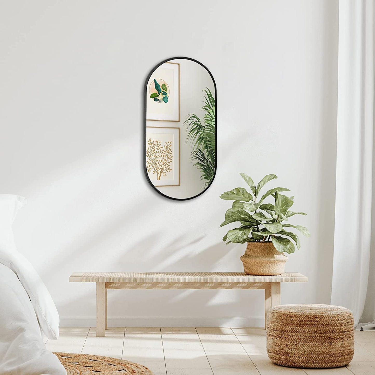 Black Metal Oval Mirror - 20 x 33 Inch Classic Design