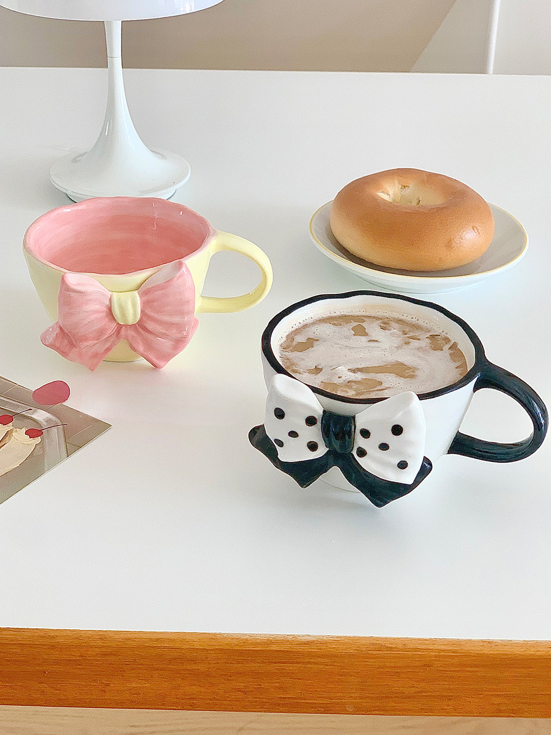 Bowknot Girl Heart Ceramic Mug - White, Black & Pink Drinkware
