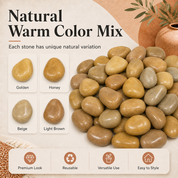 38 Lbs Khaki River Rocks - 2-3 Inch Polished Pebbles for Decor