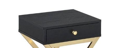 Black & Brass Finish Accent Table with Drawer - Coleen