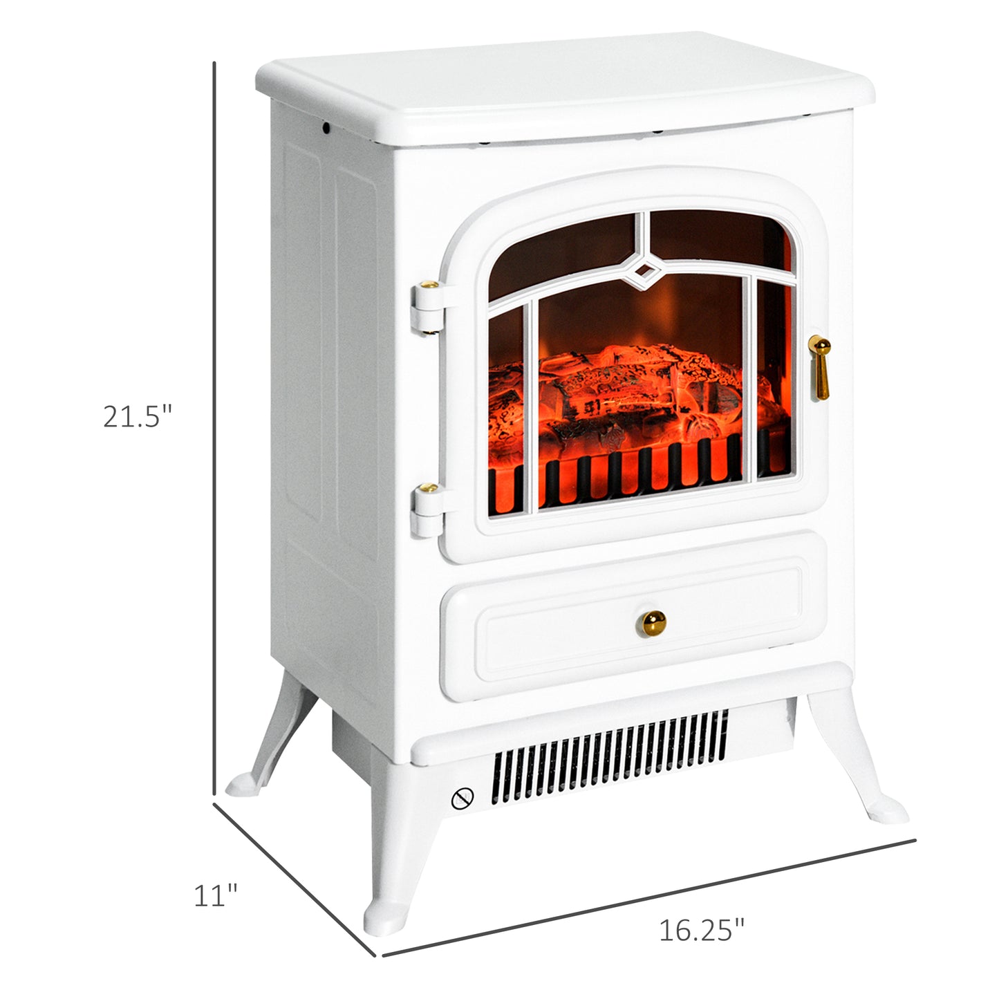 Electric Fireplace Heater with Realistic LED Flame and Logs - White, 725W/1450W