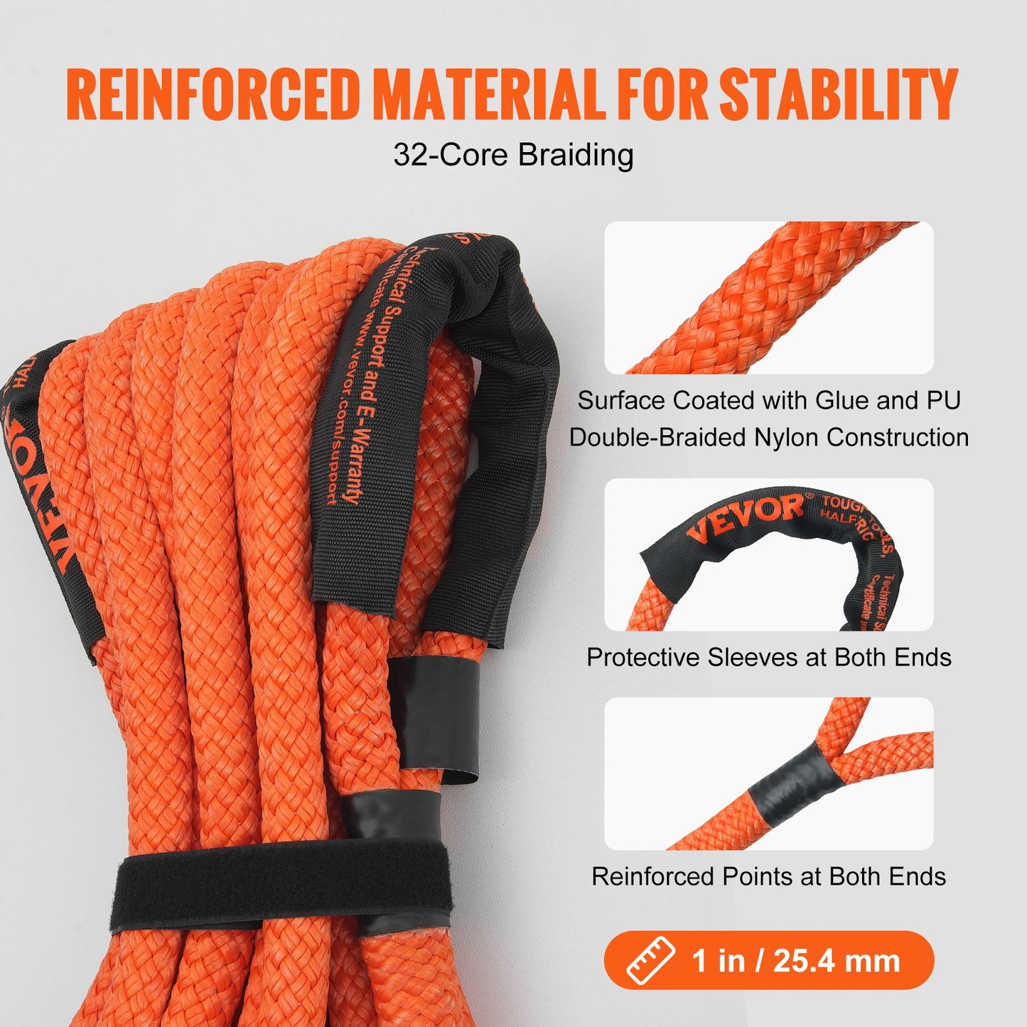 Heavy-Duty 30ft Off-Road Tow Rope 38,000 Lb Recovery Snatch Strap - Orange