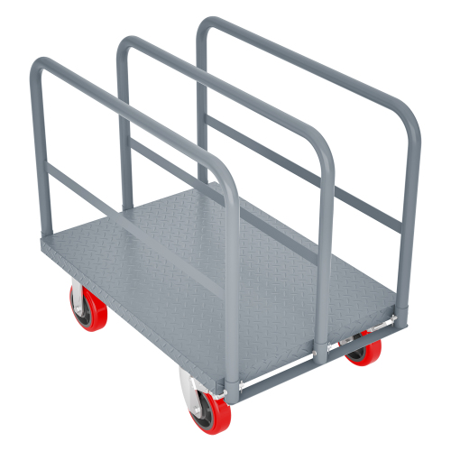 Heavy Duty Steel Platform Truck 2000lbs with 6 Swivel Brake Casters and Side Handrails