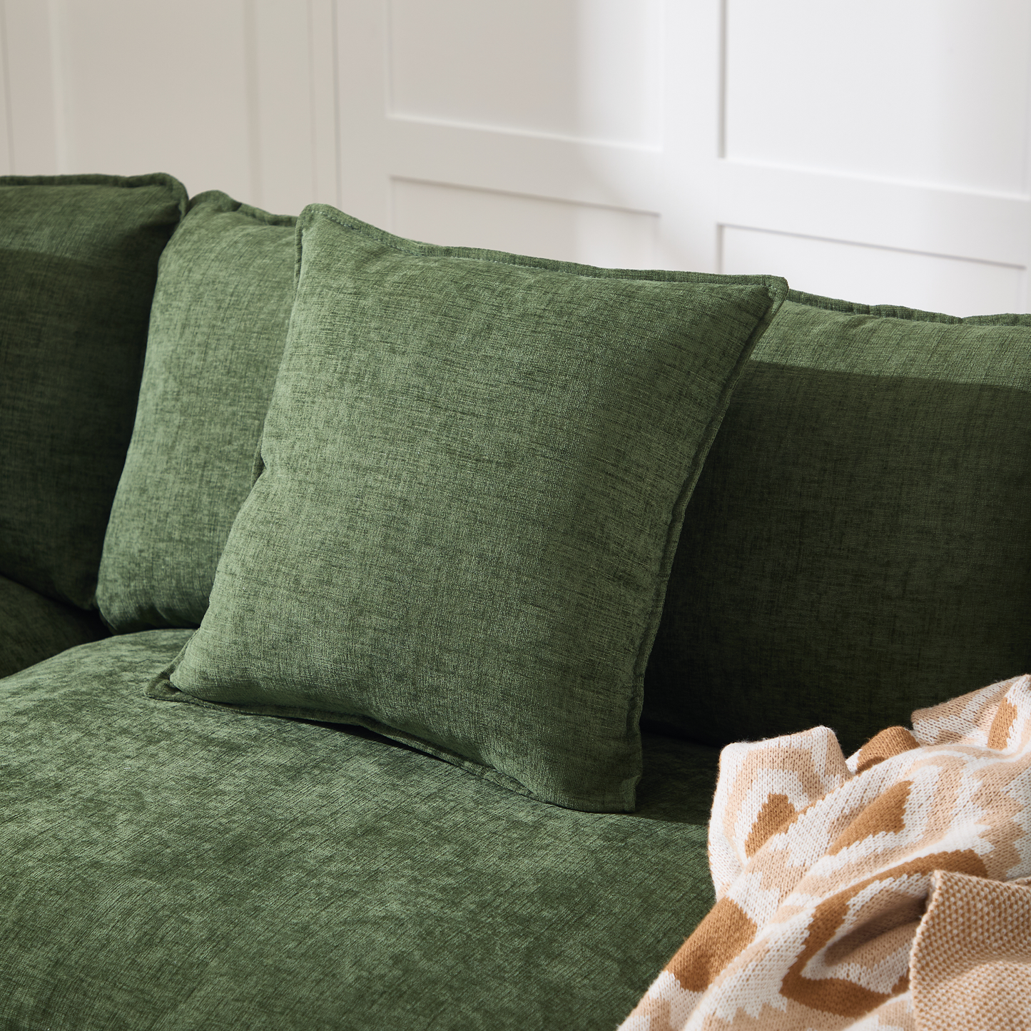 108" L-Shaped Modern Chenille Sectional Sofa with Ottoman - Green