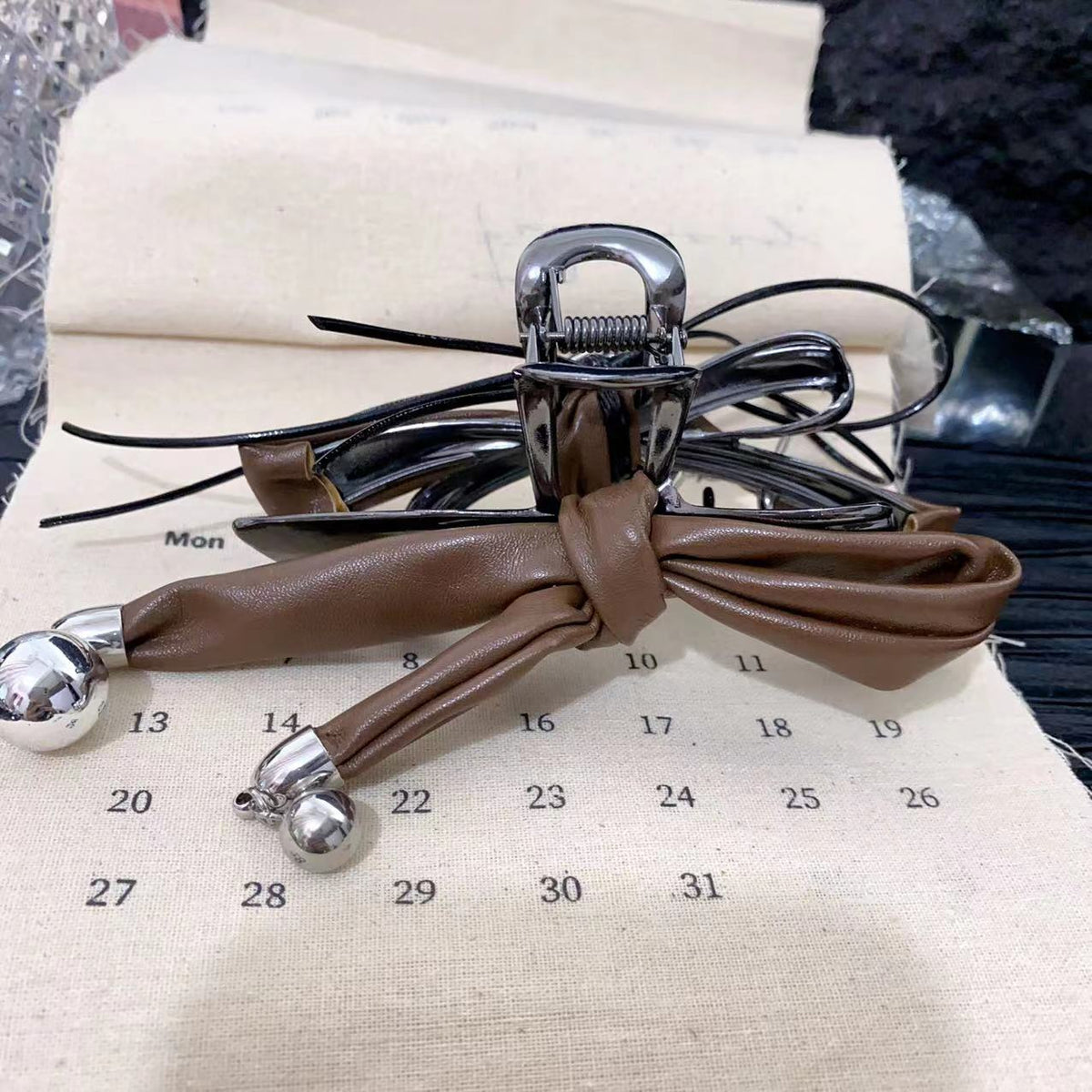 Metal Leather Hair Claw Clip with Tassel Beads