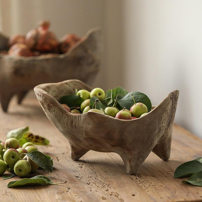 Wooden Ingot-Shaped Fruit Tray with Feet - Solid Wood Bread Plate for Kitchen