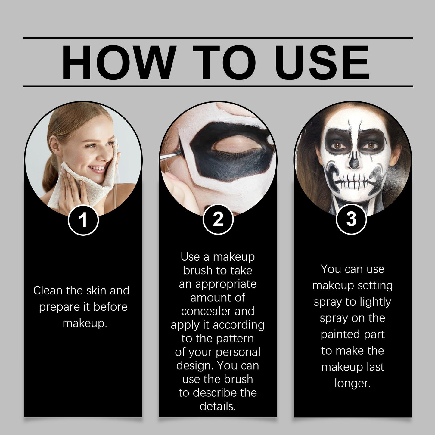 Black and White Liquid Face & Body Paint Set - Halloween Makeup Kit