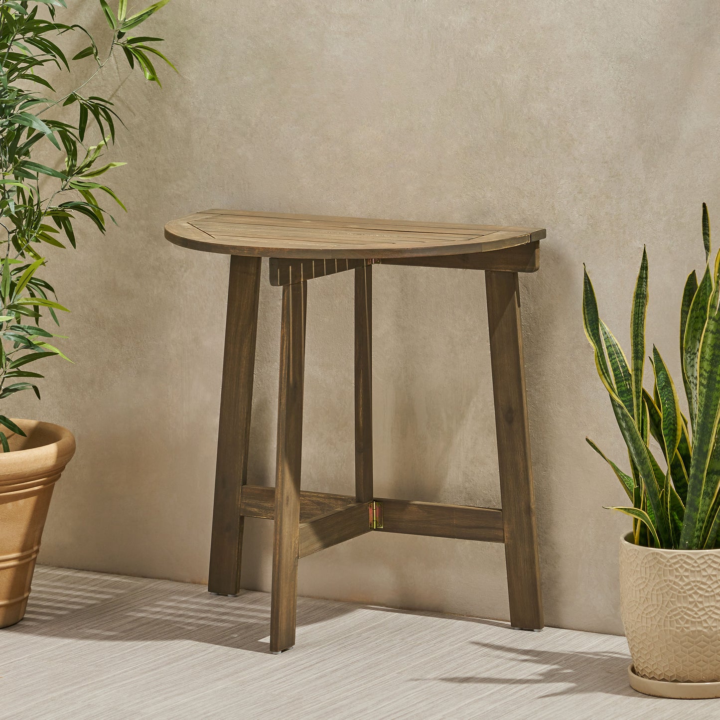 Outdoor Half-Round Folding Bistro Table - Grey Acacia Wood