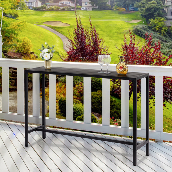 55 Inch Outdoor Bar Table with Adjustable Feet - Rectangle Narrow Counter Height Table for Patio Garden Balcony Black