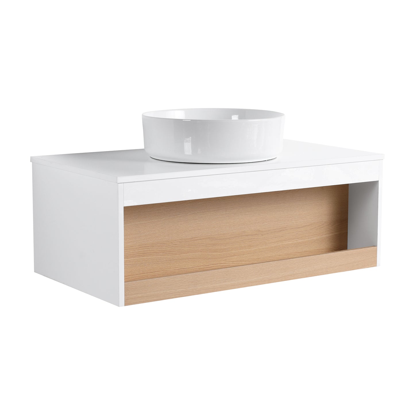 36" Floating Bathroom Vanity with White Round Vessel Sink