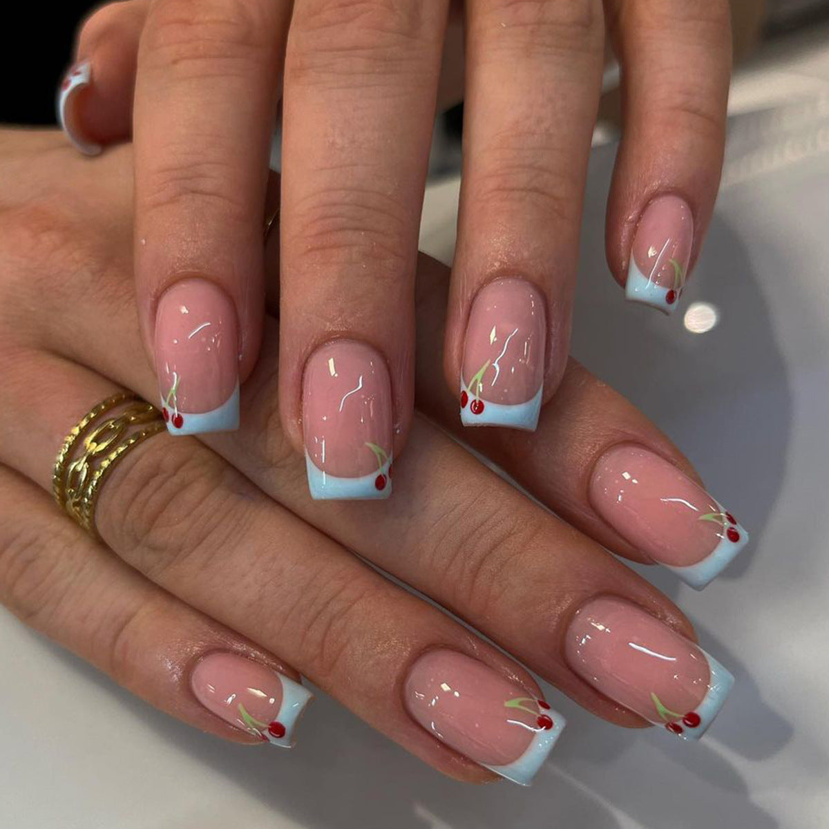 Light Blue French Nail Stickers - European & American Style Nail Art Decals