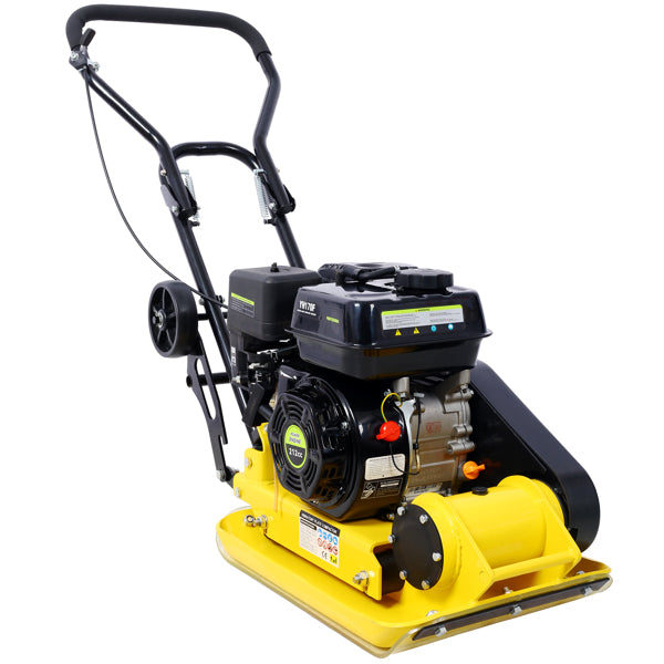 Gas Powered Plate Compactor 7.0 HP 5500PPM with Steel Plate & Wheels