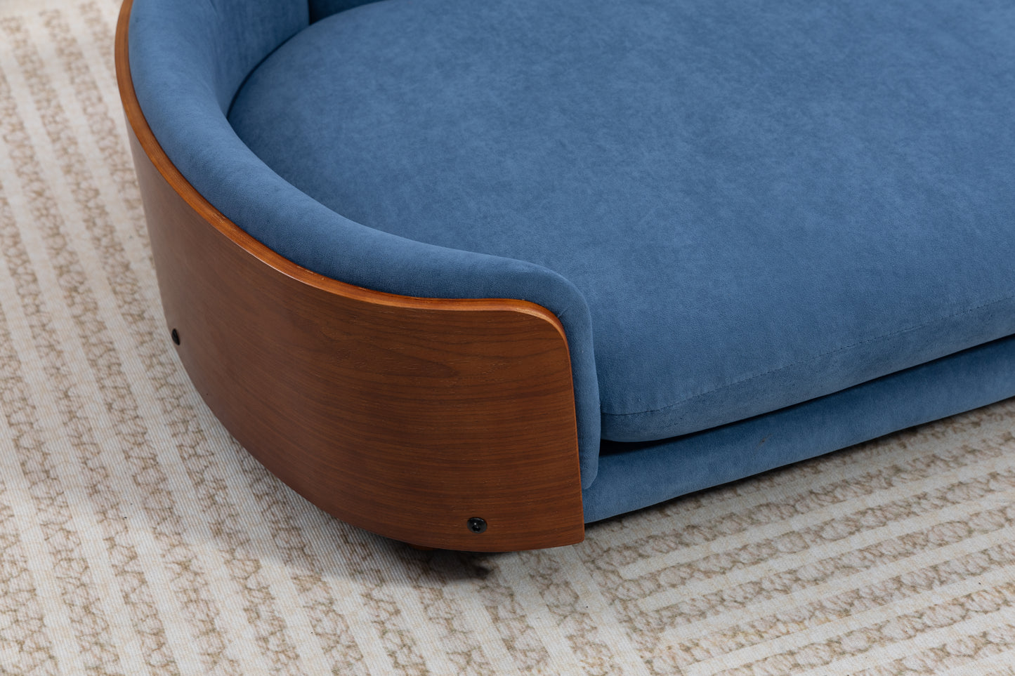 Large Scandinavian Style Elevated Dog Bed with Velvet Cushion and Solid Wood Legs
