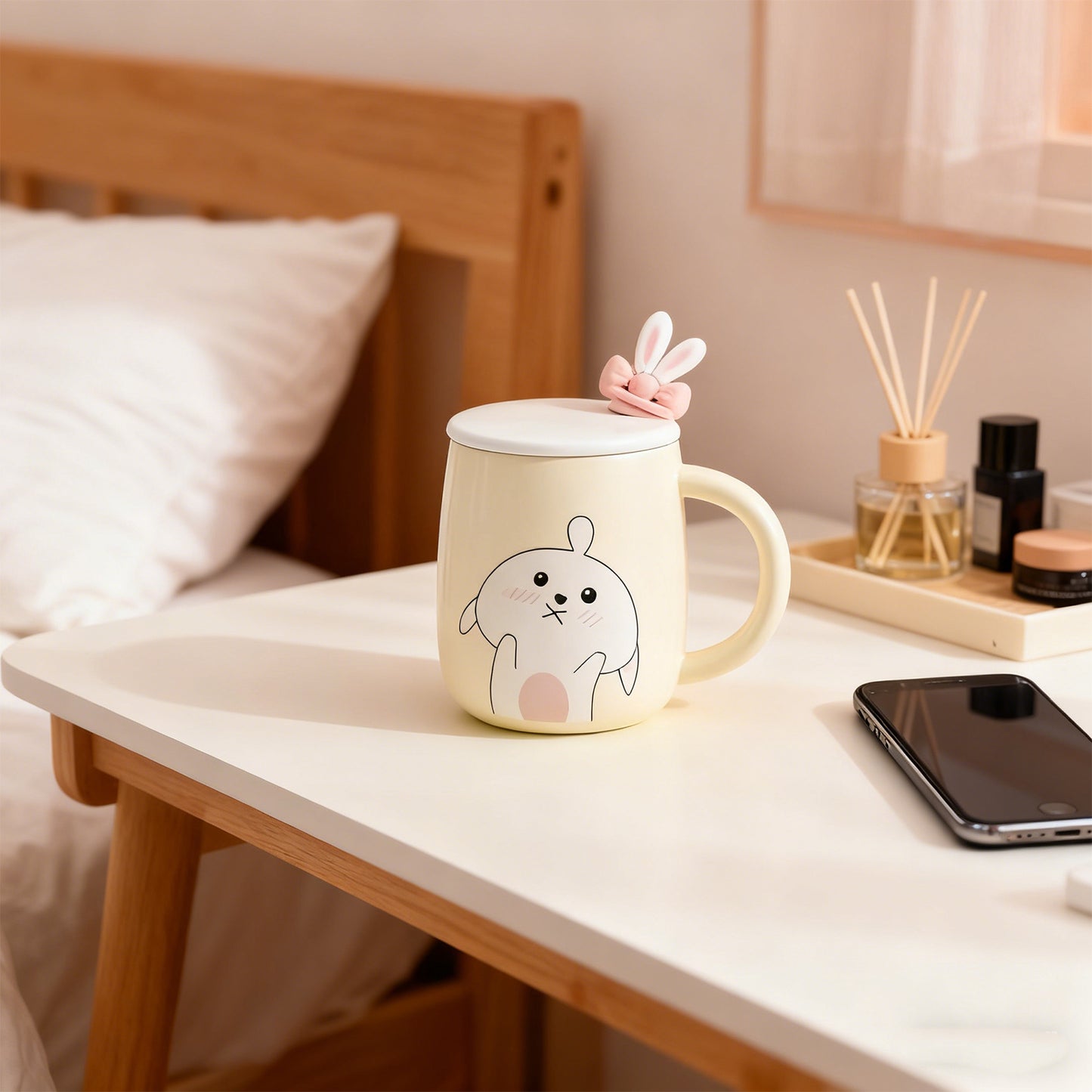 Light Blue Rabbit Bow Ceramic Mug - Cute Drinkware