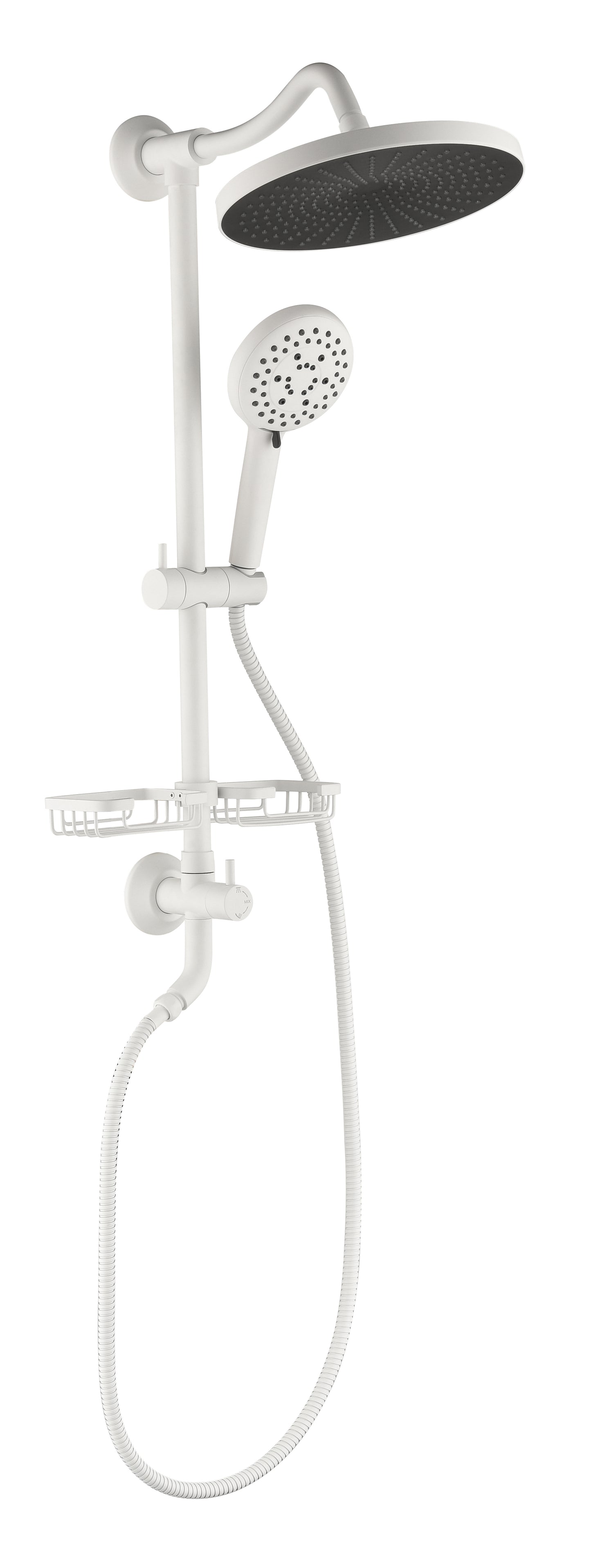 10" Rain Shower System with Hand Shower, Adjustable Slide Bar & Soap Dish - White